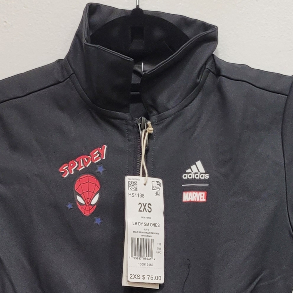 ADIDAS MARVEL boy jumpsuit Spiderman black sportswear size 5-6